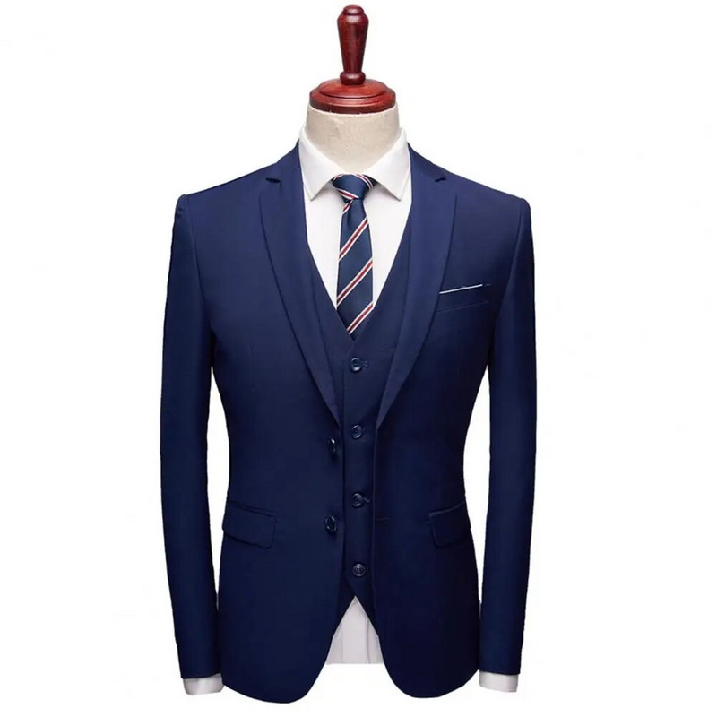 3-dijelni set velikih muških odijela, jednobojno poslovno odijelo s dugim rukavima i tankim gumbima, muški jesenski uski setovi sakoa za vjenčanje