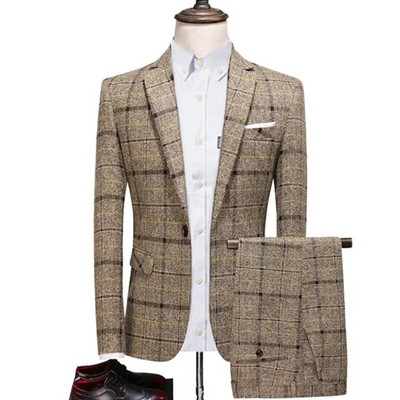 Vyriški verslo formalūs, ploni, vestuviniai kostiumai išleistuvėms, vyriški, languota dizaino jaunikio suknelė, švarkas, kelnės, liemenė, 3 dalių rinkinys