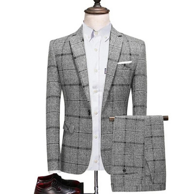 Vyriški verslo formalūs, ploni, vestuviniai kostiumai išleistuvėms, vyriški, languota dizaino jaunikio suknelė, švarkas, kelnės, liemenė, 3 dalių rinkinys