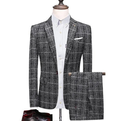 Vyriški verslo formalūs, ploni, vestuviniai kostiumai išleistuvėms, vyriški, languota dizaino jaunikio suknelė, švarkas, kelnės, liemenė, 3 dalių rinkinys