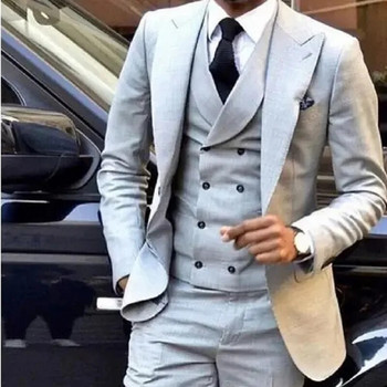 Ανδρικά κοστούμια για γάμο 3 τεμαχίων (Σακάκι+παντελόνι+γιλέκο) Τελευταίο σχέδιο Terno Masculino Groom Custom Made Fashion Blazer
