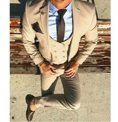 Vyriški kostiumai vestuvėms 3 dalių (striukė + kelnės + liemenė) naujausio dizaino Terno Masculino jaunikio pagal užsakymą pagamintas mados švarkas