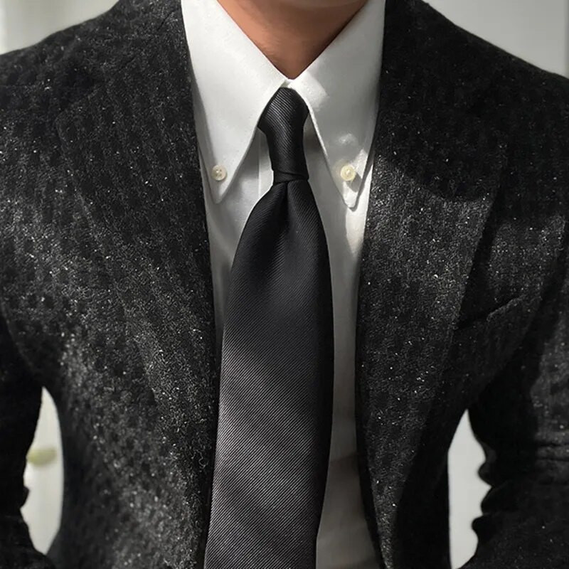 Aukštos kokybės temperamento džentelmeniškas juodas languotas vilnonis bleazerinis paltas rudeninis ir žieminis storas, šiltas, viengubas retro vyriškas