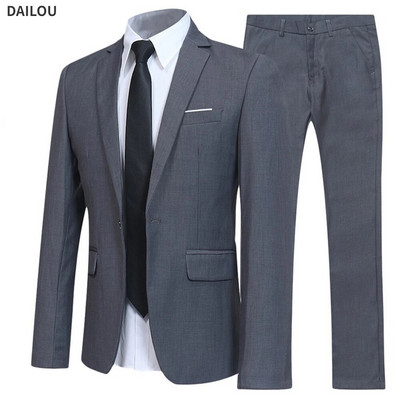 Costum de nuntă Blazere bărbați Set 2 piese Elegant Business Formal 3 Coreeană 2023 Pantaloni Paltoane albastre Jachete de lux Livrare gratuită