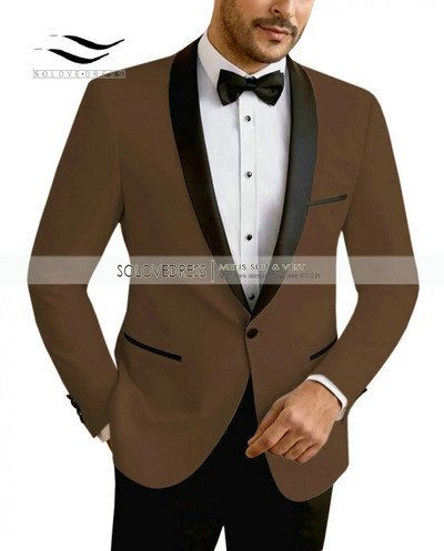 Beežid/valged/šampanjad meesteülikonnad, 2-osalised vaba aja veetmise V-kaelusega sall, revääriga Peiumeeste smokingid, meeste ülikonnad pulmadeks (jakk+püksid)