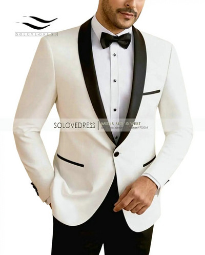 Beežid/valged/šampanjad meesteülikonnad, 2-osalised vaba aja veetmise V-kaelusega sall, revääriga Peiumeeste smokingid, meeste ülikonnad pulmadeks (jakk+püksid)