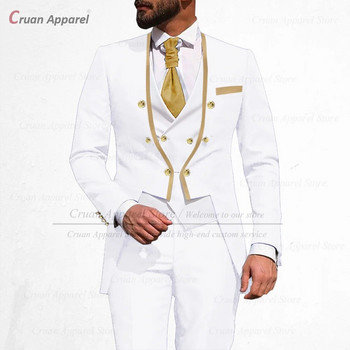 Τελευταίο Βασιλικό Μπλε Ανδρικό Κοστούμι 3 τμχ Slim Fit Wedding Good Man Groom Tuxedo Διπλό στήθος χρυσό σακάκι γιλέκο παντελόνι Σετ φράκο