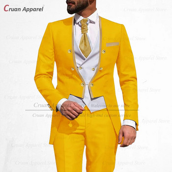 Τελευταίο Βασιλικό Μπλε Ανδρικό Κοστούμι 3 τμχ Slim Fit Wedding Good Man Groom Tuxedo Διπλό στήθος χρυσό σακάκι γιλέκο παντελόνι Σετ φράκο