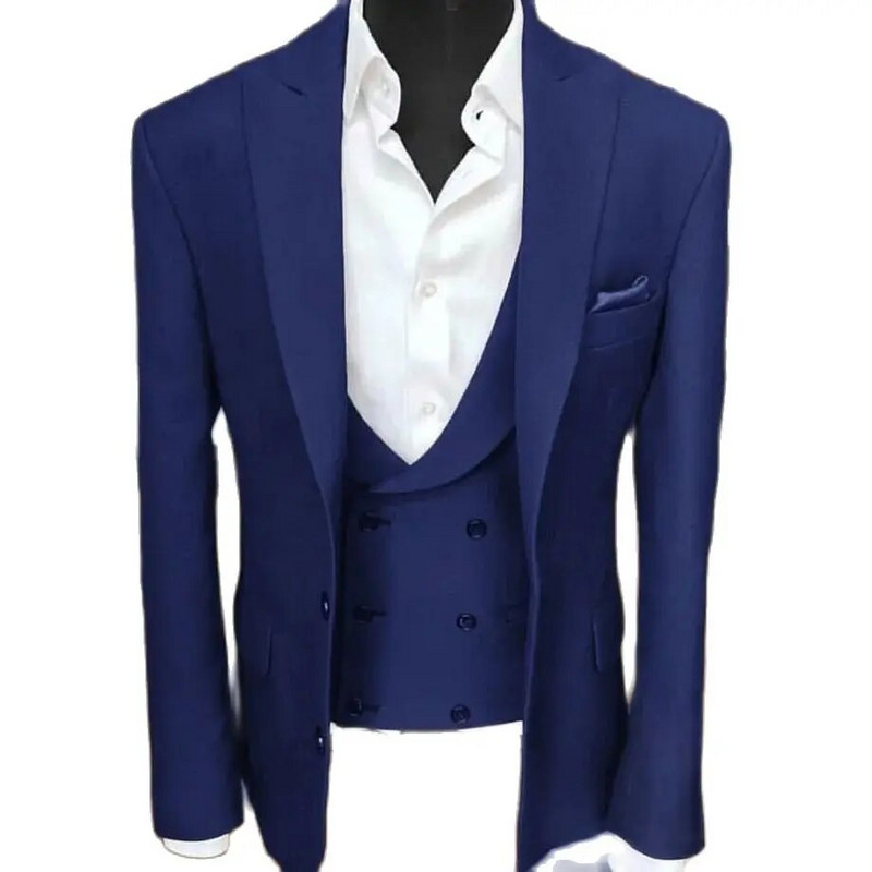 STEVDITG Επίσημες μπλε ανδρικές φόρμες μονόστηθος με κορυφές πέτο Κομψή στολή Πολυτελή ανδρικά ρούχα Γιλέκο παντελόνι 3 τεμαχίων σακάκι 2023