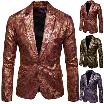 Blazer ocazional Costum de jachetă Costum de petrecere Moda de lux pentru bărbați Blazere florale aurii Costum casual de afaceri