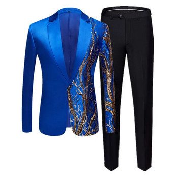 Μοντέρνο ανδρικό συνονθύλευμα παγιέτα κοστούμι 2 τεμαχίων μαύρο / μπλε / μπορντό Τραγουδιστής οικοδεσπότης Πολυτελές φόρεμα για χορευτική σκηνή και παντελόνι