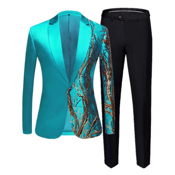 Моден мъжки пачуърк костюм с пайети от 2 части черен/син/бордо Луксозна рокля за певица и домакин на танцова сцена Блейзър и панталон