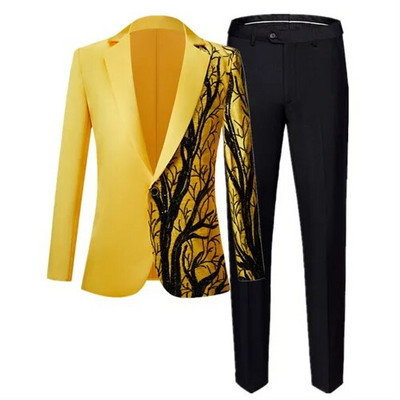 Moodne meeste lapiline litriga ülikond, 2-osaline must/sinine/burgundia laulja saatejuht Luksuslik tantsulava kleit, bleiser ja püksid