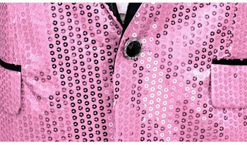 Μπλέιζερ με ροζ παγιέτες φόρεμα με ένα κουμπί 2022 Ολοκαίνουργιο ανδρικό κοστούμι χορού νυχτερινής διασκέδασης Κοστούμι τραγουδίστριας με μπουφάν γάμου (Περιλαμβάνεται παπιγιόν)