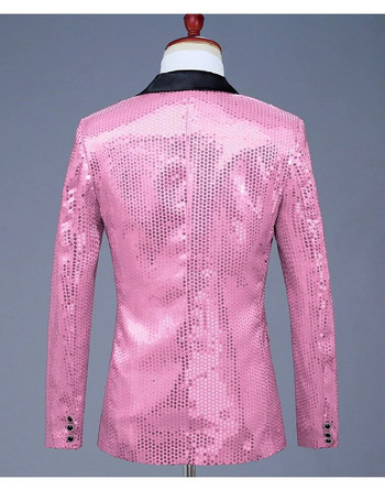 Μπλέιζερ με ροζ παγιέτες φόρεμα με ένα κουμπί 2022 Ολοκαίνουργιο ανδρικό κοστούμι χορού νυχτερινής διασκέδασης Κοστούμι τραγουδίστριας με μπουφάν γάμου (Περιλαμβάνεται παπιγιόν)