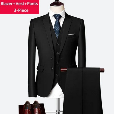 ( Striukė + liemenė + kelnės ) Boutique Prekės ženklo Jaunikis Vestuvinė suknelė Scena Vienspalvė Vyriškas oficialus Kostiumas Vyriškas laisvalaikio biuro kostiumas