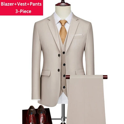 ( Striukė + liemenė + kelnės ) Boutique Prekės ženklo Jaunikis Vestuvinė suknelė Scena Vienspalvė Vyriškas oficialus Kostiumas Vyriškas laisvalaikio biuro kostiumas