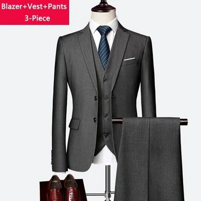 ( Striukė + liemenė + kelnės ) Boutique Prekės ženklo Jaunikis Vestuvinė suknelė Scena Vienspalvė Vyriškas oficialus Kostiumas Vyriškas laisvalaikio biuro kostiumas