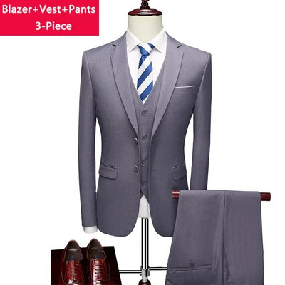( Striukė + liemenė + kelnės ) Boutique Prekės ženklo Jaunikis Vestuvinė suknelė Scena Vienspalvė Vyriškas oficialus Kostiumas Vyriškas laisvalaikio biuro kostiumas