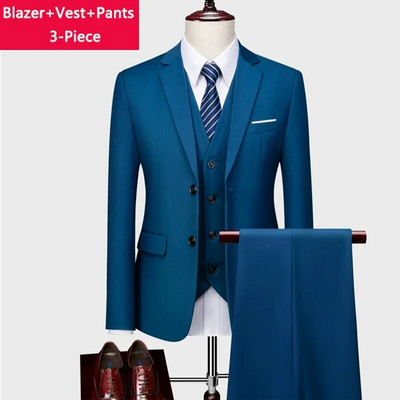 ( Striukė + liemenė + kelnės ) Boutique Prekės ženklo Jaunikis Vestuvinė suknelė Scena Vienspalvė Vyriškas oficialus Kostiumas Vyriškas laisvalaikio biuro kostiumas