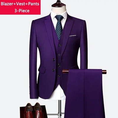 ( Striukė + liemenė + kelnės ) Boutique Prekės ženklo Jaunikis Vestuvinė suknelė Scena Vienspalvė Vyriškas oficialus Kostiumas Vyriškas laisvalaikio biuro kostiumas