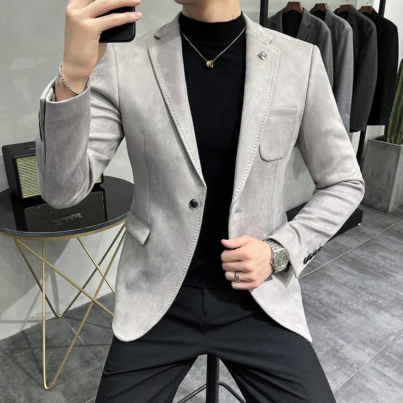 Δερμάτινο μπουφάν 4XL Deerskin Blazer Ανδρικό κοστούμι Casual Slim Blazer Hombre Δερμάτινο μπουφάν ανδρικό Terno Masculino Ανδρικά ρούχα 6 Χρώμα