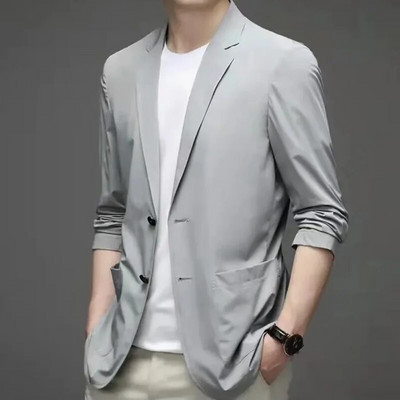 Summer Thin Blazer Ανδρικό αντιρυτιδικό σακάκι από μεταξωτό κοστούμι εξαιρετικά πάγου Αναπνεύσιμο Stretch Casual κοστούμι ανδρικό Slim Fit ελαφρύ σακάκι