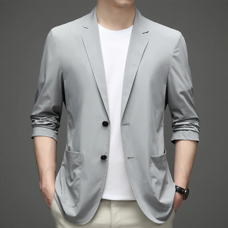 Summer Thin Blazer Ανδρικό αντιρυτιδικό σακάκι από μεταξωτό κοστούμι εξαιρετικά πάγου Αναπνεύσιμο Stretch Casual κοστούμι ανδρικό Slim Fit ελαφρύ σακάκι
