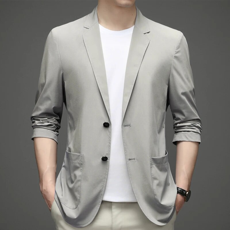 Summer Thin Blazer Ανδρικό αντιρυτιδικό σακάκι από μεταξωτό κοστούμι εξαιρετικά πάγου Αναπνεύσιμο Stretch Casual κοστούμι ανδρικό Slim Fit ελαφρύ σακάκι