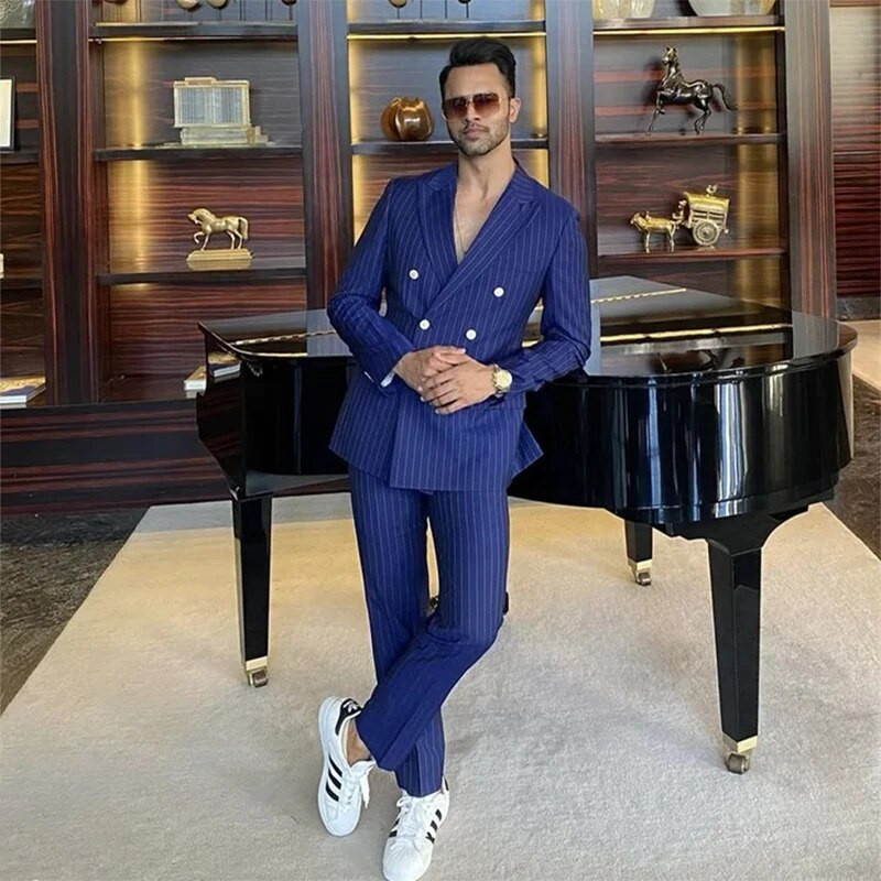 STEVDITG Prabangūs vyriški kostiumai su dviguba krūtine su atvartu, laisvalaikio švarkas, 2 dalių švarko kelnės, iškilmingi vestuviniai drabužiai, 2023 m.