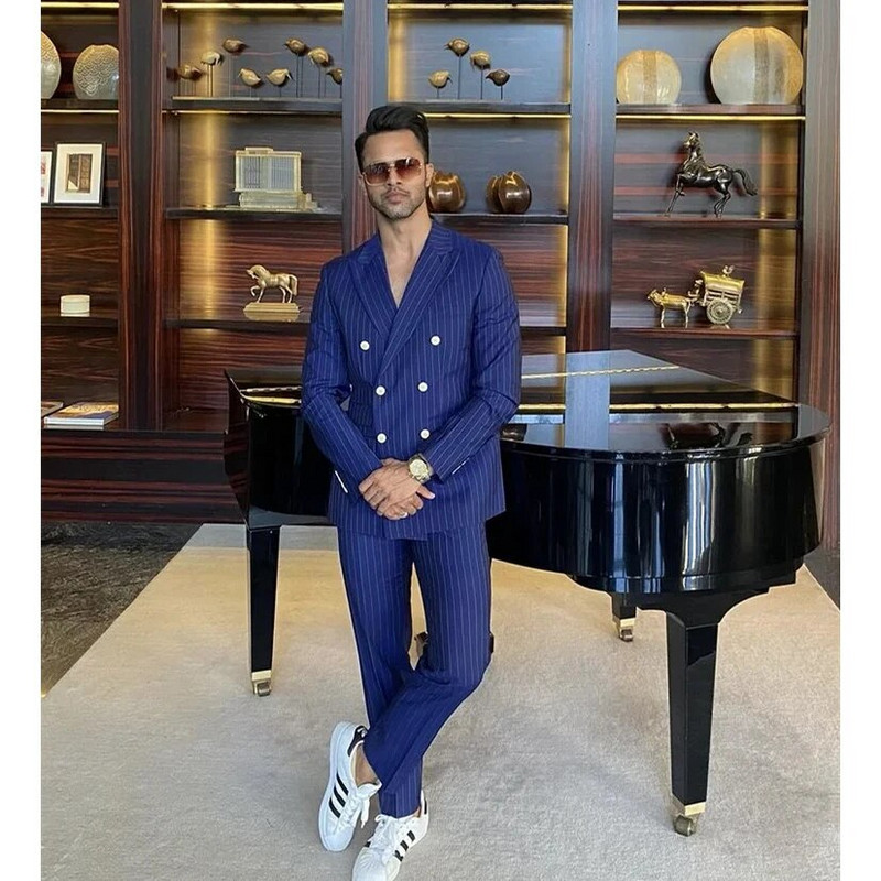 STEVDITG Prabangūs vyriški kostiumai su dviguba krūtine su atvartu, laisvalaikio švarkas, 2 dalių švarko kelnės, iškilmingi vestuviniai drabužiai, 2023 m.