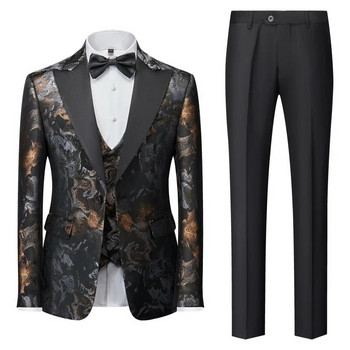 (Сако Панталон Жилетка) Нов мъжки ежедневен бизнес смокинг Сватбени рокли на цветя Блейзъри/Мъжки щампован костюм с щампи Комплект от 3 бр. 4XL 5XL