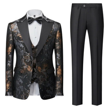 (Σακάκι Παντελόνι Γιλέκο) Νέο Ανδρικό Casual Business Tuxedo Νυφικά Φορέματα λουλουδιών Blazers/Ανδρικά Slim Fit εμπριμέ κοστούμι 3 τμχ Σετ 4XL 5XL