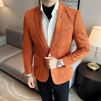 Ново висококачествено велурено яке за мъже Моден корейски тънък бизнес ежедневен костюм Рокля Парти Едноцветен Тренд Блейзър