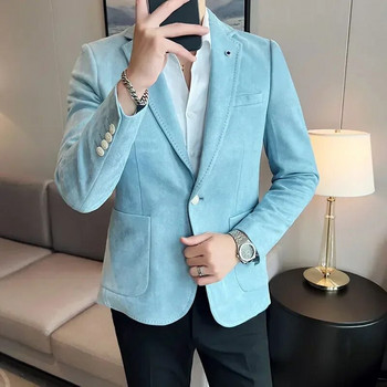 Ново висококачествено велурено яке за мъже Моден корейски тънък бизнес ежедневен костюм Рокля Парти Едноцветен Тренд Блейзър