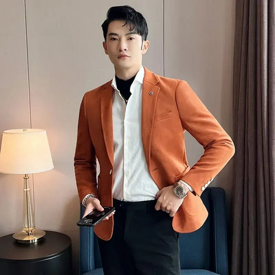 Νέο υψηλής ποιότητας σουέτ τζάκετ για άντρες Μόδα Κορεατική λεπτή επαγγελματική φόρεμα casual κοστούμι μονόχρωμο σακάκι για πάρτι