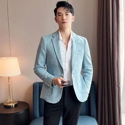 Νέο υψηλής ποιότητας σουέτ τζάκετ για άντρες Μόδα Κορεατική λεπτή επαγγελματική φόρεμα casual κοστούμι μονόχρωμο σακάκι για πάρτι
