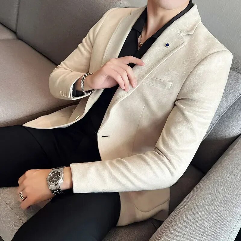 Νέο υψηλής ποιότητας σουέτ τζάκετ για άντρες Μόδα Κορεατική λεπτή επαγγελματική φόρεμα casual κοστούμι μονόχρωμο σακάκι για πάρτι