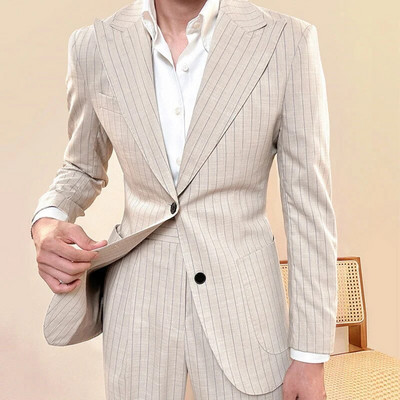 Vintage khakivärvi üherealine disainülikond, kaheosaline pulmapeo ülikond peigmehe pidulik ülikond, meeste ülikond Slim Fit kostüüm Homme Mariage