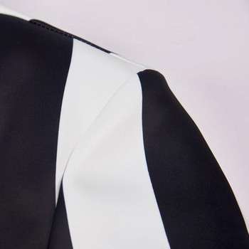 2023 Моден мъжки бизнес черно-бял официален костюм на зеброви ивици / мъжки тънък сценичен парти 2 бр. Комплекти блейзъри Яке Панталони