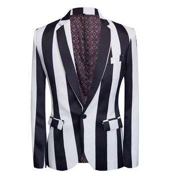 2023 Моден мъжки бизнес черно-бял официален костюм на зеброви ивици / мъжки тънък сценичен парти 2 бр. Комплекти блейзъри Яке Панталони