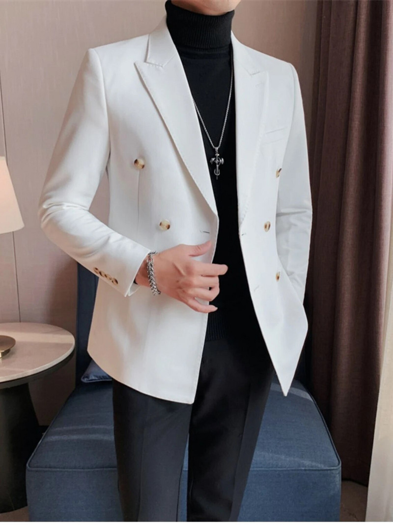 2023. aasta meeste kaherealised äriülikonnad, meeste saledad, ühevärvilised kontorikleitid, bleiserid, vabaaja trendikas sügis, L43