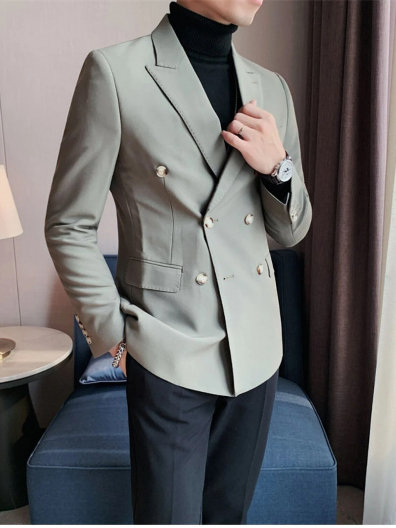 2023. aasta meeste kaherealised äriülikonnad, meeste saledad, ühevärvilised kontorikleitid, bleiserid, vabaaja trendikas sügis, L43