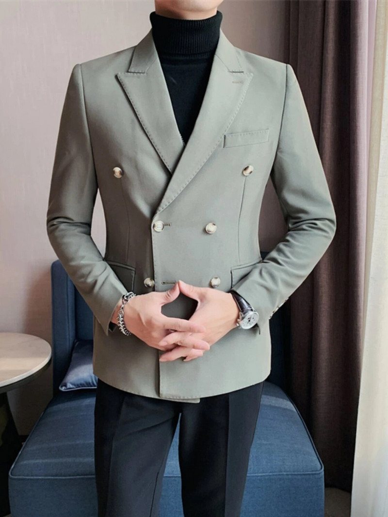 2023. aasta meeste kaherealised äriülikonnad, meeste saledad, ühevärvilised kontorikleitid, bleiserid, vabaaja trendikas sügis, L43