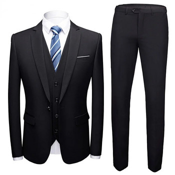 Мъжки блейзър костюм, сватбен костюм от 3 части, бизнес 2 комплекта, елегантен луксозен пълен дизайн на панталони, най-новата жилетка, 2023 г., прилепнало яке, панталон