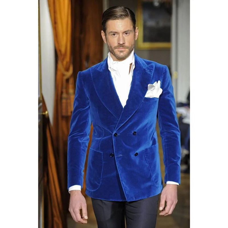 Moodsad sametist meeste ülikonnad Chic Peak revääriga kaherealine bleiser pükstega, 2-osaline pidulik vabaaja peigmehe pulmade smoking