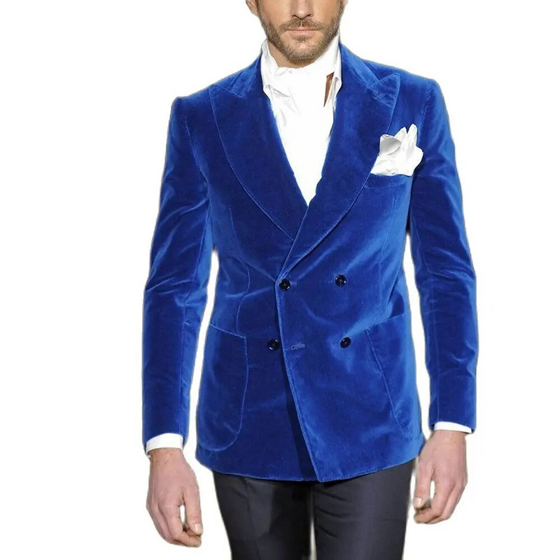 Moodsad sametist meeste ülikonnad Chic Peak revääriga kaherealine bleiser pükstega, 2-osaline pidulik vabaaja peigmehe pulmade smoking