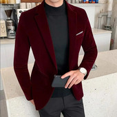 Βουργουνδία Velvet Blazer Ανδρικά Μόδα 2022 Casual Blazer Ανδρικά κοστούμια γαμπρού τραγουδιστή Λεπτό βραδινό φόρεμα M-5XL