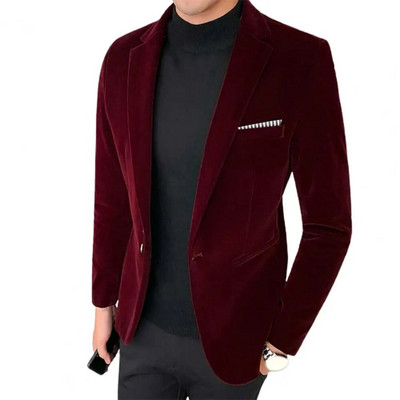Βουργουνδία Velvet Blazer Ανδρικά Μόδα 2022 Casual Blazer Ανδρικά κοστούμια γαμπρού τραγουδιστή Λεπτό βραδινό φόρεμα M-5XL