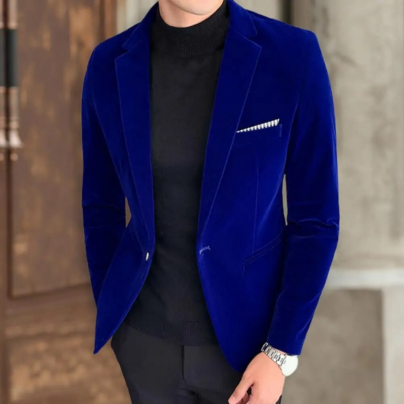 Βουργουνδία Velvet Blazer Ανδρικά Μόδα 2022 Casual Blazer Ανδρικά κοστούμια γαμπρού τραγουδιστή Λεπτό βραδινό φόρεμα M-5XL